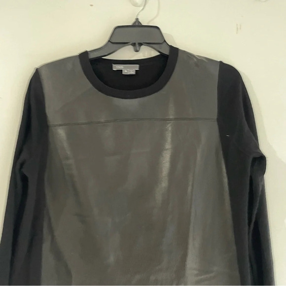 Vince Black Leather Paneled Long Sleeve Wool Shift Dress 33217 - Picture 4 of 5